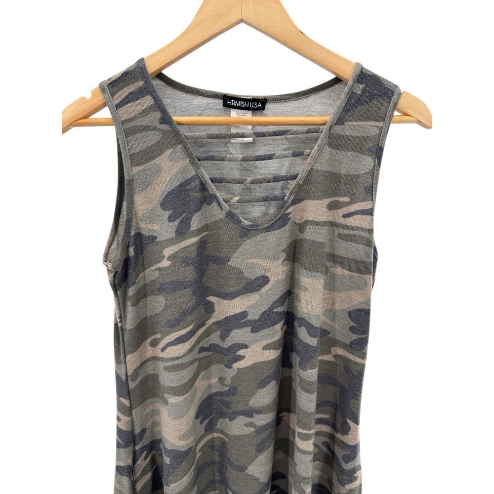 Hemish USA Camo Sleeveless Tank Dress‎ Small Travel Casual Knit Soft Stretch - Picture 2 of 6